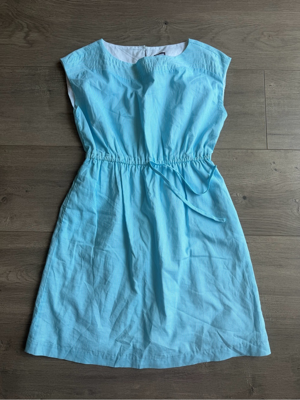 Miss B Light Blue and white striped Sleeveless Summer Dress - size 10